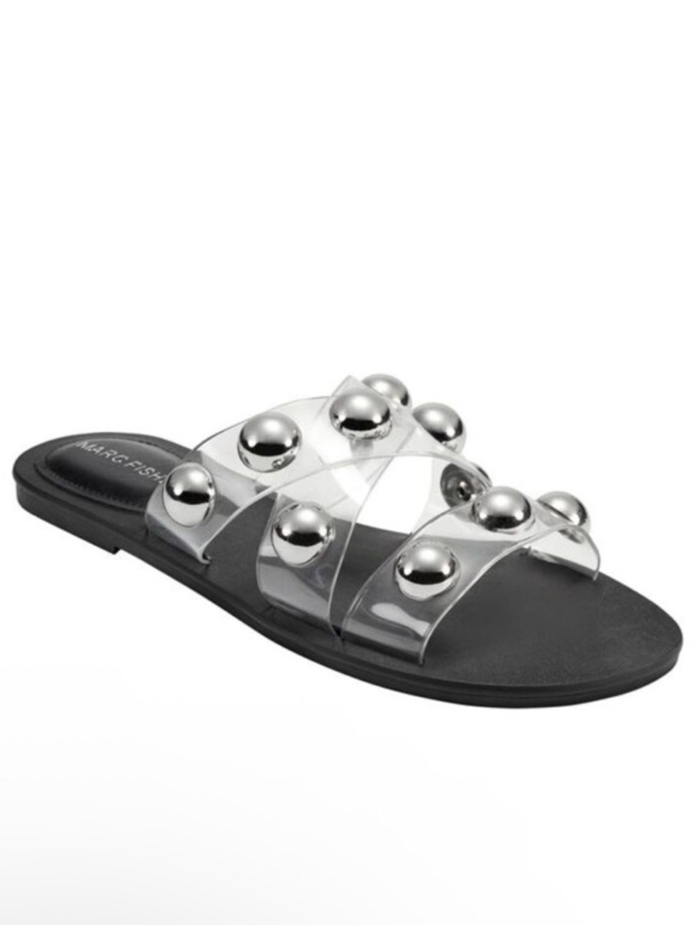 Marc Fisher Clear Slide Sandal with Silver Dome Studs - Black